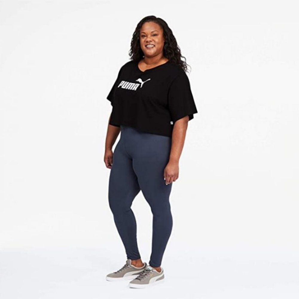 Puma Black Crop Top with white Puma Logo Cropped Tee Women's size L - Picture 3 of 16
